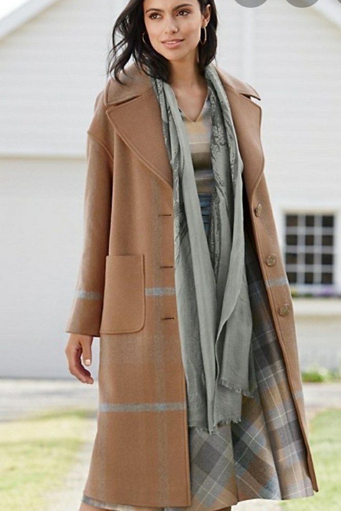 Pendleton long wool camel brown plaid coat 8P
